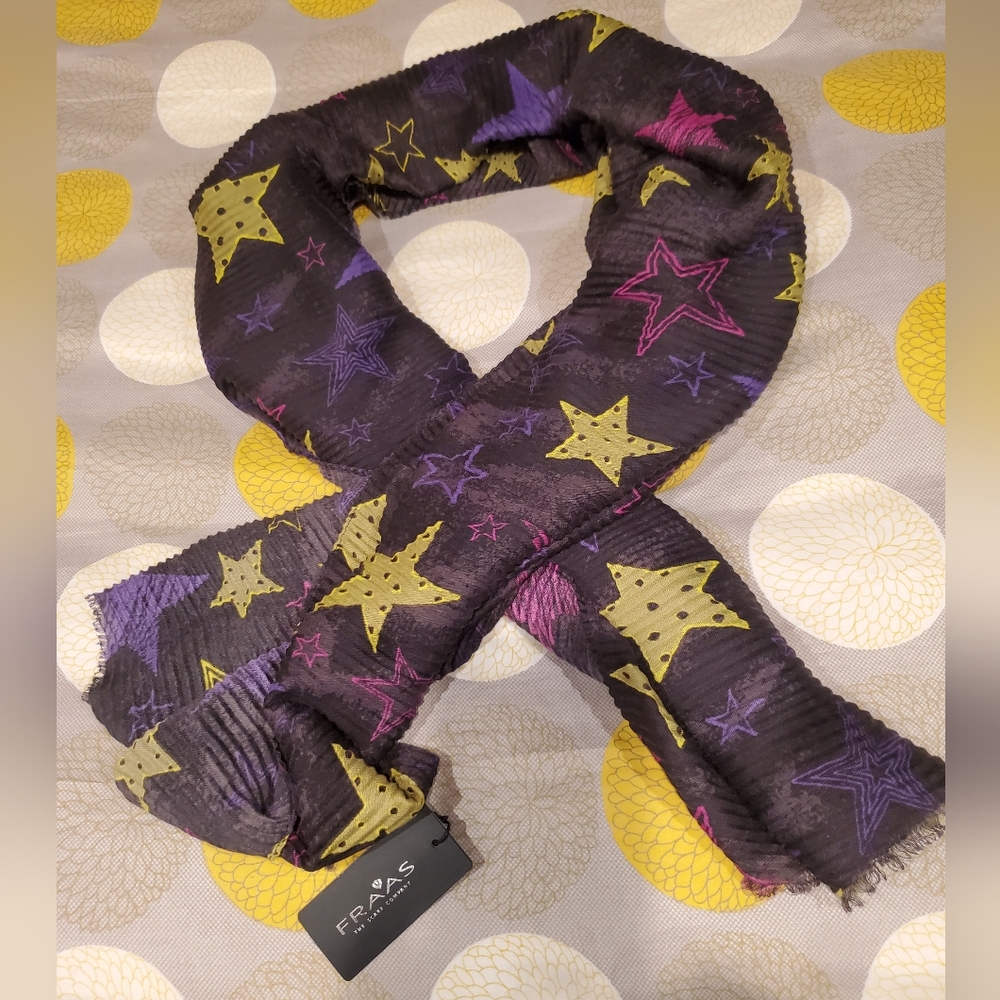 Fraas Black Scarf with Colorful Star Patterns